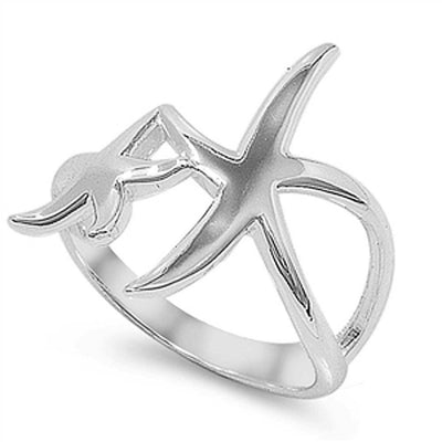 Sterling Silver Fancy Double Star Ring with Face Height of 22MM