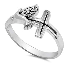 Load image into Gallery viewer, Sterling Silver Cross and Dove Ring with Face Height of 10MM