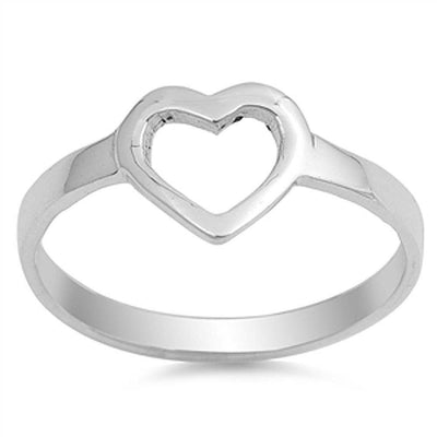Sterling Silver Plain Open Cut Heart Ring with Face Height of 8MM