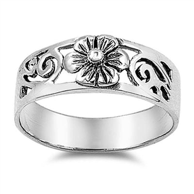 Sterling Silver Stylish Plumeria Ring with Face Height of 7MM