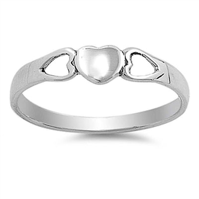 Sterling Silver Trendy Heart and Open Cut Heart on Both Side Ring with Face Height of 4MM