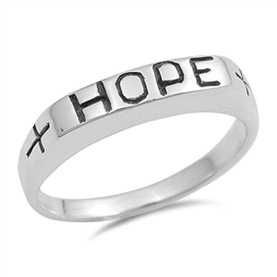 Sterling Silver Stylish Carved   +HOPE+   Ring with Face Height of 3MM
