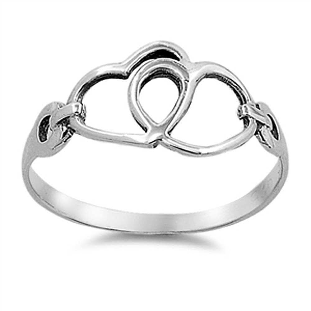 Sterling Silver Fashion Double Heart Ring with Face Height of 9MM