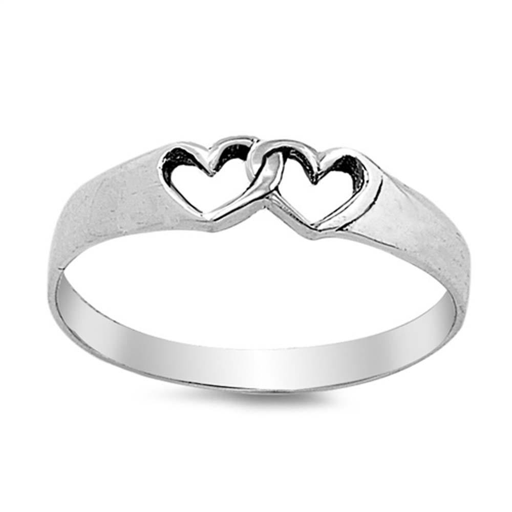 Sterling Silver Open Cut Double Two Heart Love Knot Ring with Face Height of 4MM