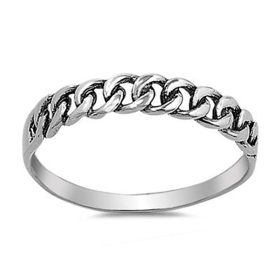 Sterling Silver Small Curb Link Design Ring Band with Face Height of 3MM
