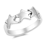 Sterling Silver Trendy Triple Star Ring with Face Height of 5MM