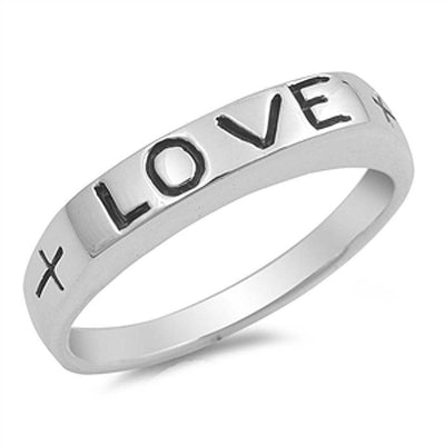 Sterling Silver Stylish Carved  LOVE  Ring with Face Height of 4MM