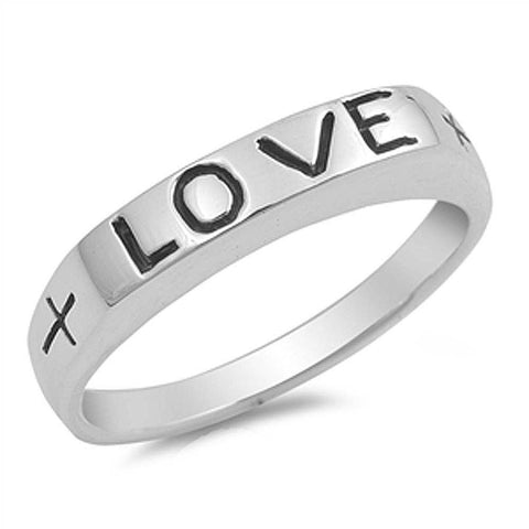 Sterling Silver Stylish Carved  LOVE  Ring with Face Height of 4MM