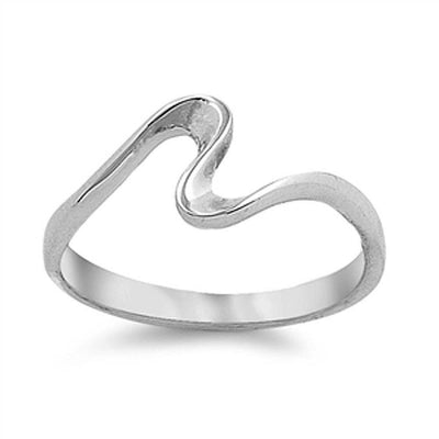 Sterling Silver Plain Wavy S Shaped Ring with Face Height of 7MM