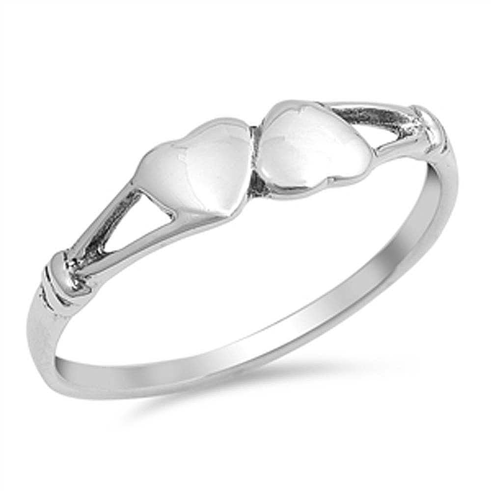 Sterling Silver Stylish Fancy Upside Down Double Heart Ring with Face Height of 4MM
