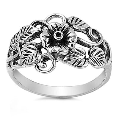 Sterling Silver Fancy Vintage Plumeria Ring with Face Height of 12MM