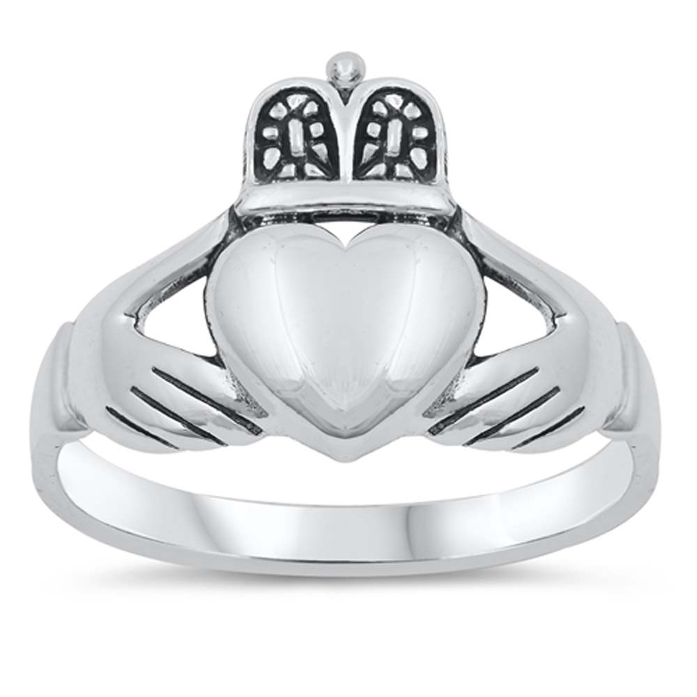 Sterling Silver Elegant Claddagh Ring with Face Height of 15MM