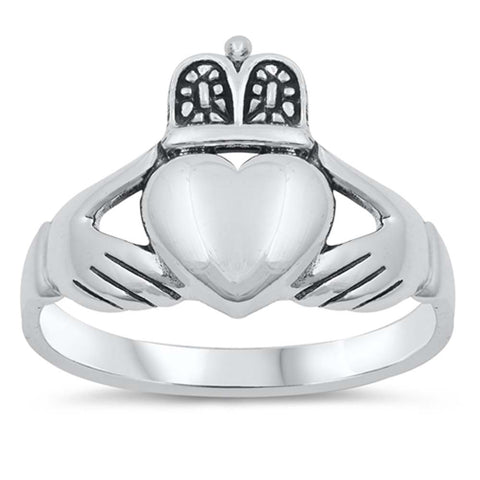 Sterling Silver Elegant Claddagh Ring with Face Height of 15MM