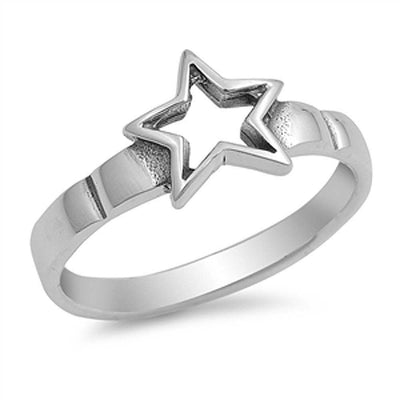 Sterling Silver Trendy Open Cut Star Ring with Face Height of 9MM