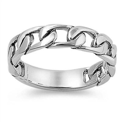 Sterling Silver Curb Link Design Ring Band with Face Height of 5MM