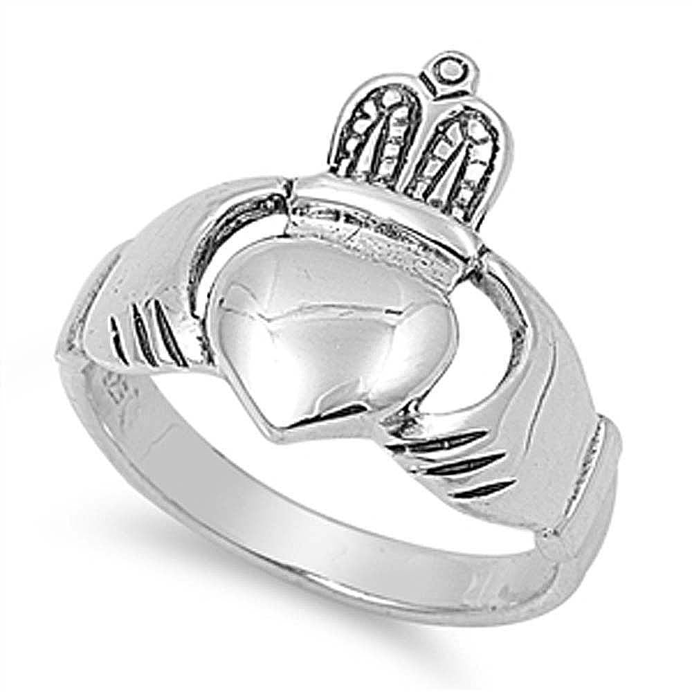 Sterling Silver Stylish Claddagh Ring with Face Height of 18MM