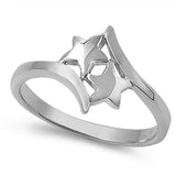 Sterling Silver Fancy Stylish Double Star Ring with Face Height of 11MM