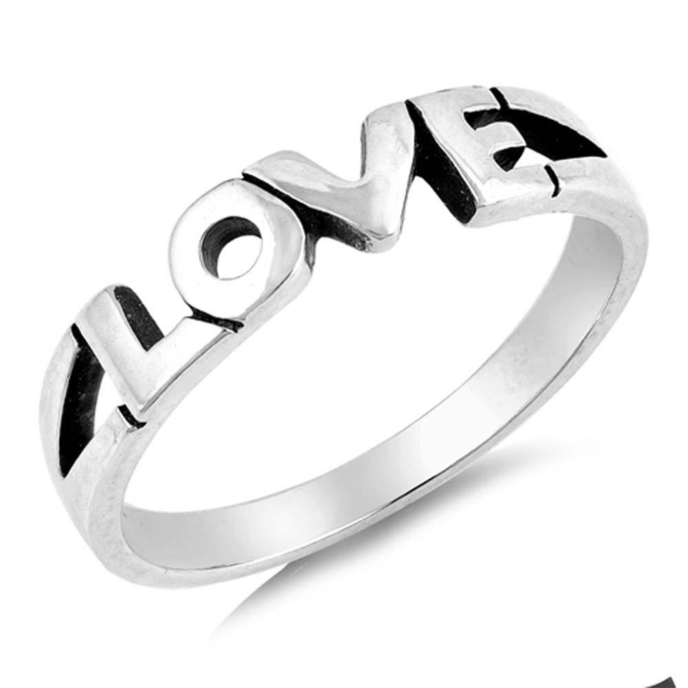 Sterling Silver Trendy Cursive  I LOVE YOU  Ring with Face Height of 4MM