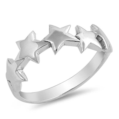 Sterling Silver Fancy Five Wishing Stars Ring with Face Height of 7MM
