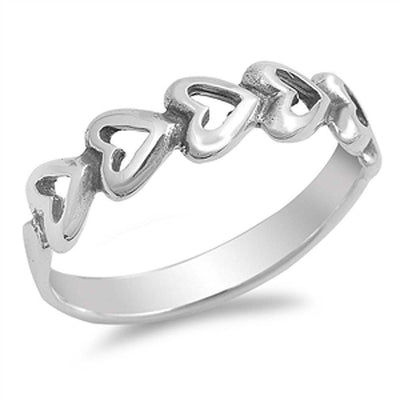 Sterling Silver Romantic Five Sideway Heart Ring with Face Height of 4MM