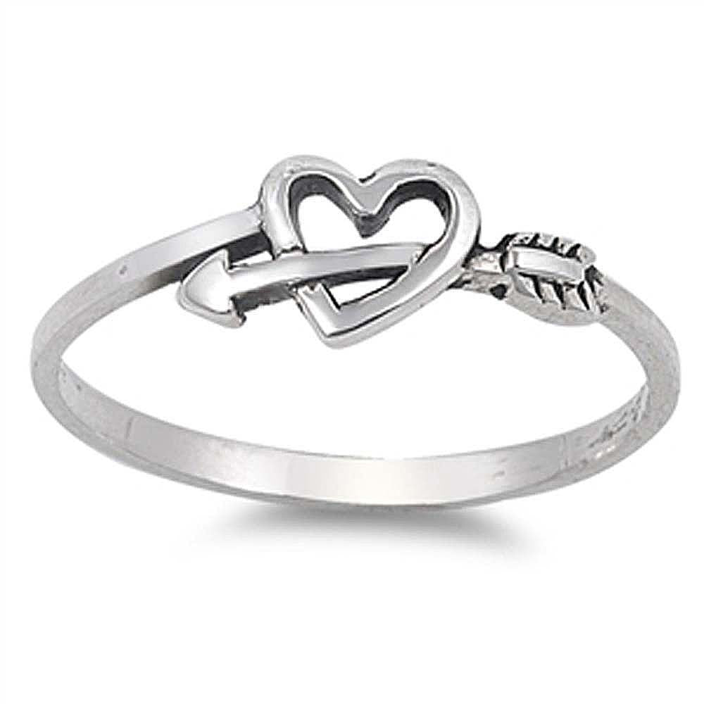 Sterling Silver Stylish Heart with Arrow Ring with Face Height of 6MM