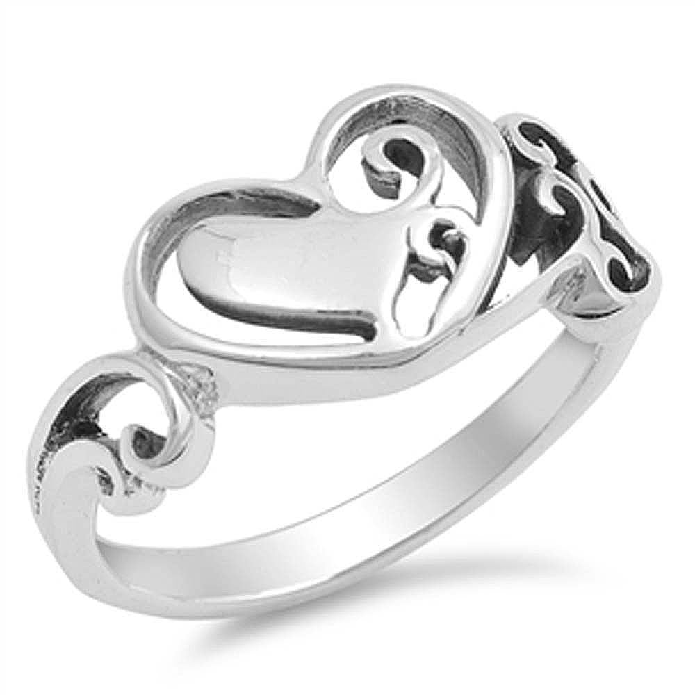 Sterling Silver Fancy Artistic Heart Design with Face Height of 9MM