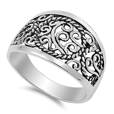 Sterling Silver Artistic Modish Design Thick Band Ring with Face Height of 14MM
