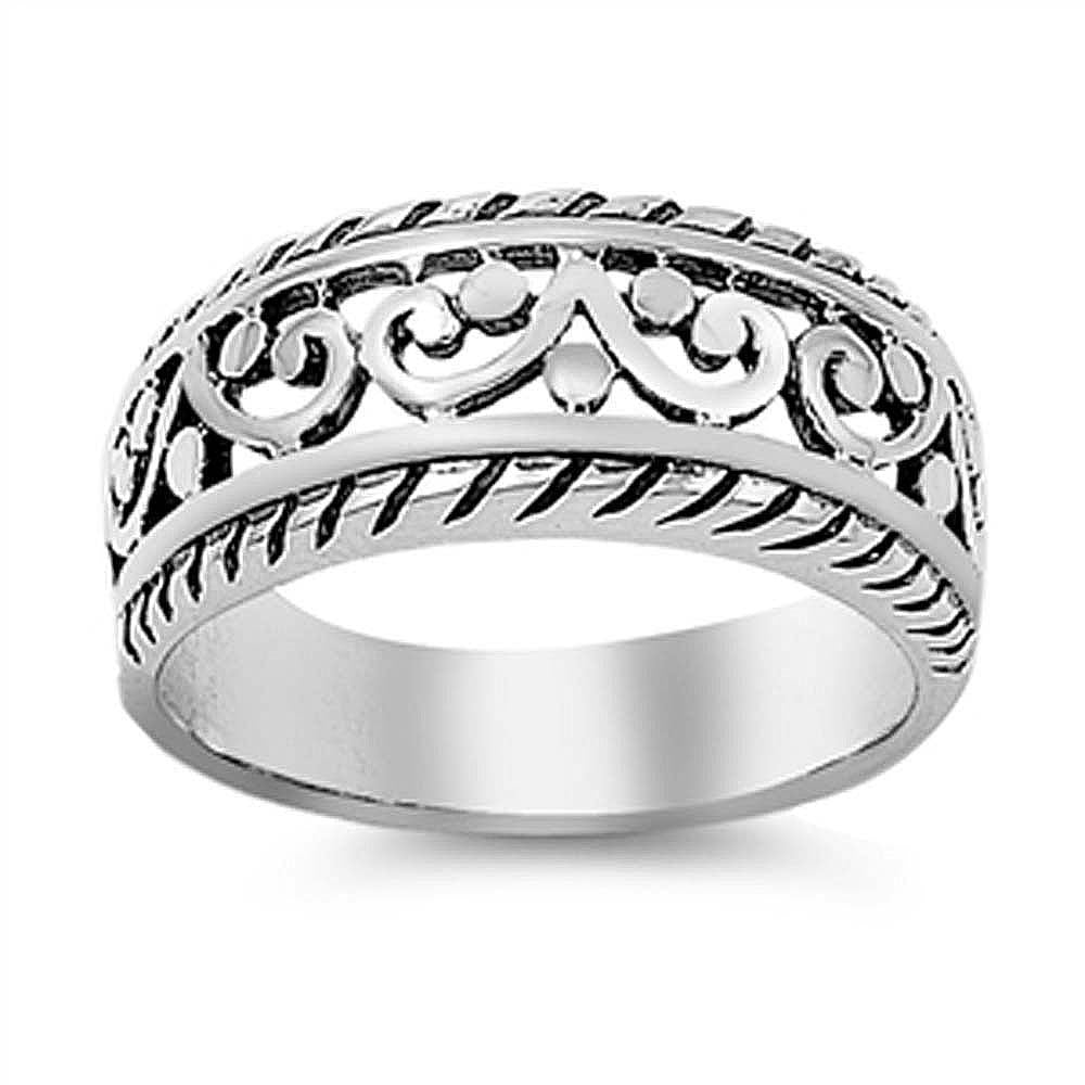 Sterling Silver Artistic Fancy Design and Twisted Edge Band RingAnd Face Height of 9MM