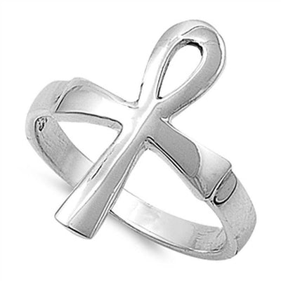 Sterling Silver Stylisg Ankh Ring with Face Height of 19MM