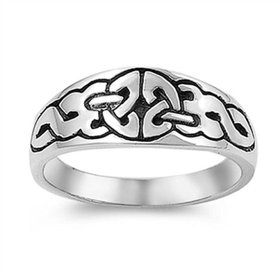 Sterling Silver Fancy Celtic Knot Design Band Ring with Face Height of 7MM