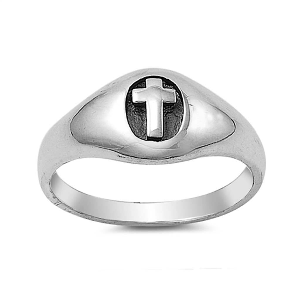 Sterling Silver Vintage Stylish Carved Cross Ring with Face Height of 9MM