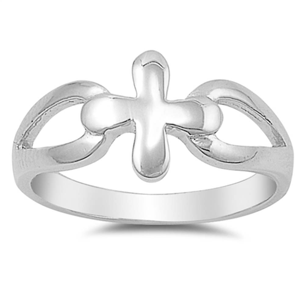 Sterling Silver Elegant Cross Ring and Stylish Ring Band with Face Height of 9MM