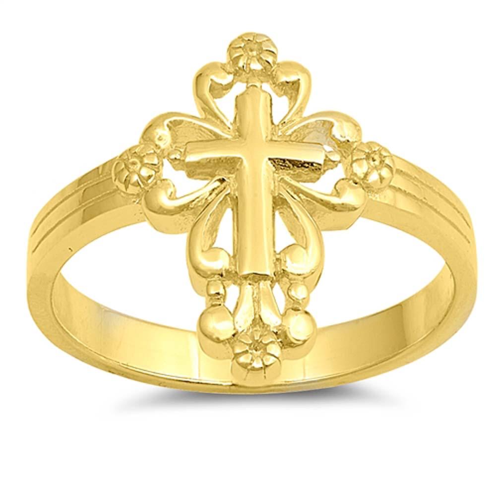 Sterling Silver Yellow Gold Plated Cross Shaped Plain RingsAnd Face Height 17mm