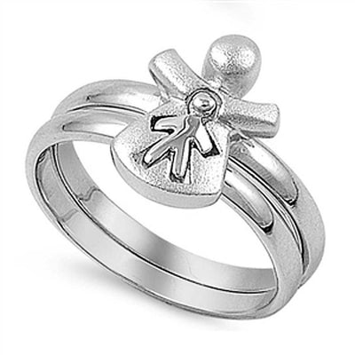 Sterling Silver Fancy Boy and Girl Ring with Face Height of 13MM