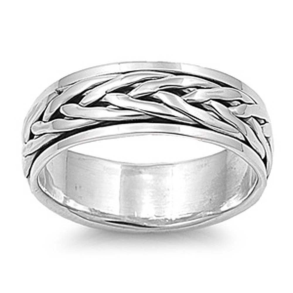 Sterling Silver Spinner Shaped Plain RingsAnd Face Height 7mmAnd Band Width 7mm