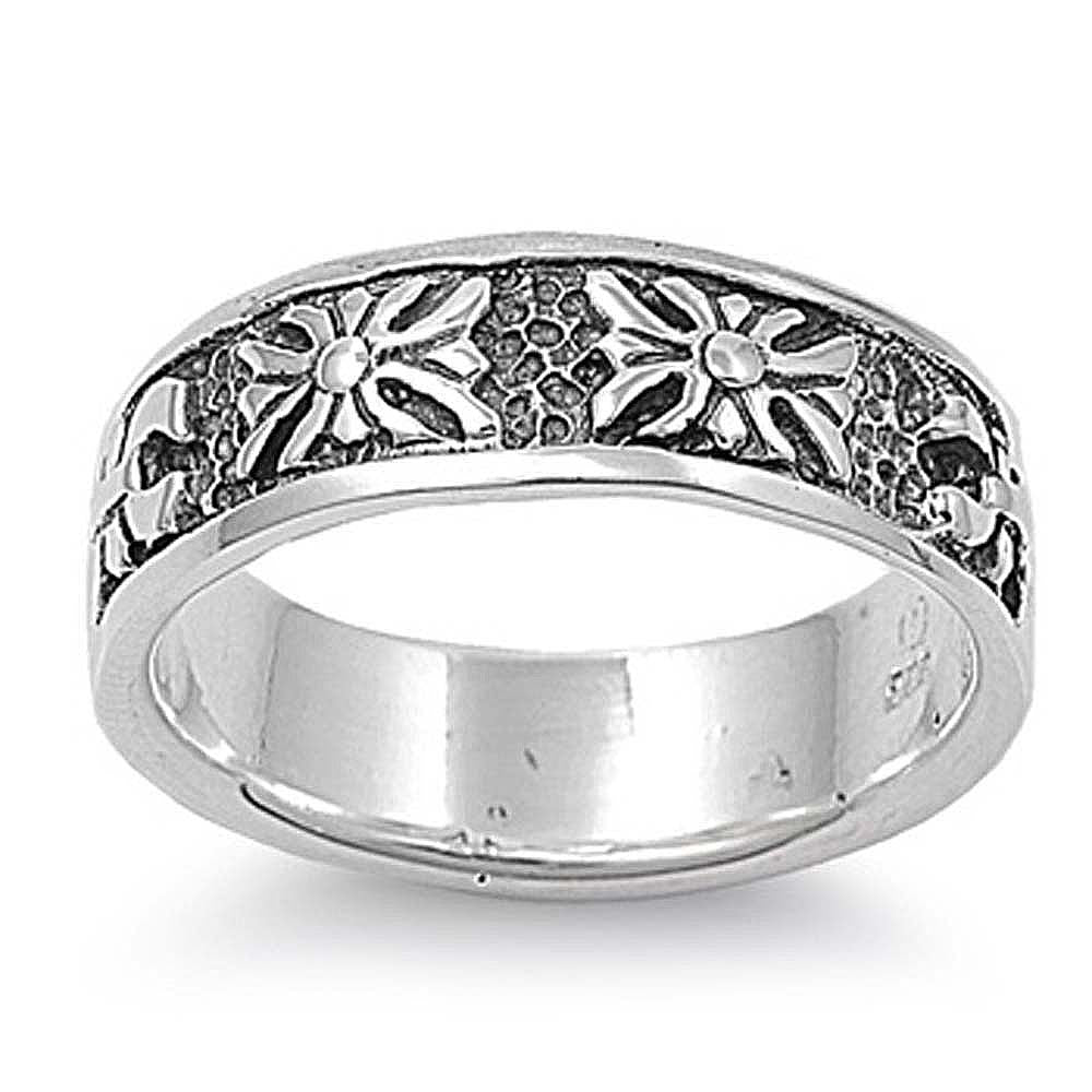 Sterling Silver Fleur De Lise Shaped Plain RingsAnd Face Height 7mmAnd Band Width 7mm