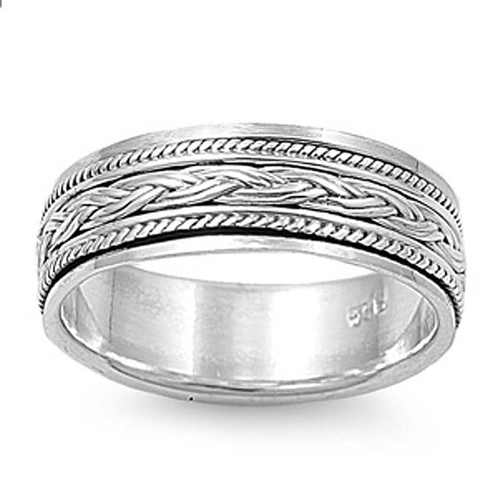 Sterling Silver Spinner Shaped Plain Rings, Band Width 8mm