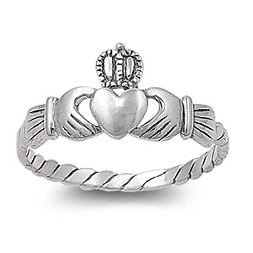 Sterling Silver Classy Claddagh Twisted Band Ring with Face Height of 9MM
