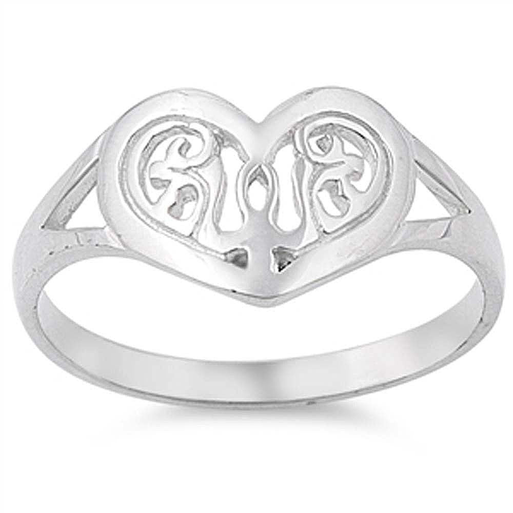 Sterling Silver Fancy Heart Design Ring with Face Height of 10MM