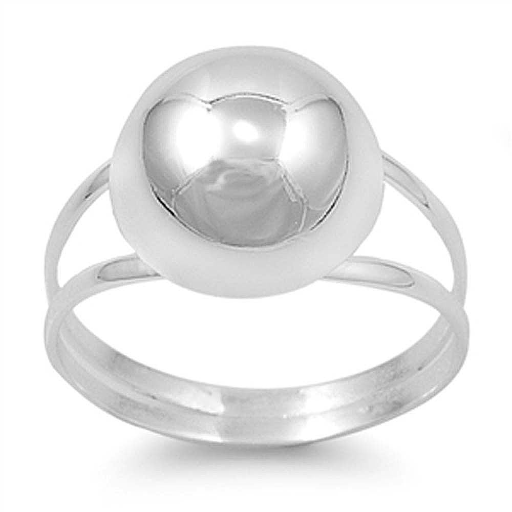 Sterling Silver Plain Ball Fancy Band Ring with Face Height of 12MM