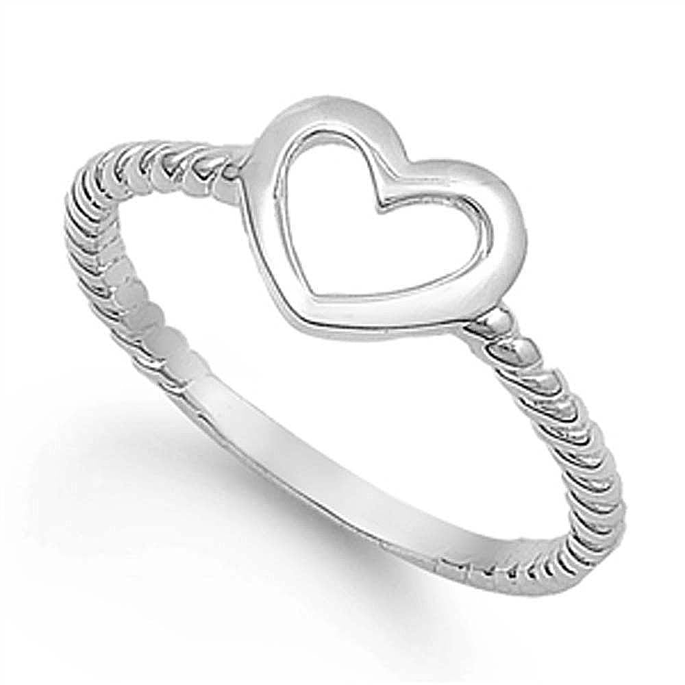 Sterling Silver Open Cut Heart Twisted Band Ring with Face Height of 8MM