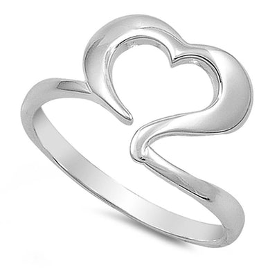 Sterling Silver Fancy Open Cut Heart Ring with Face Height of 11MM