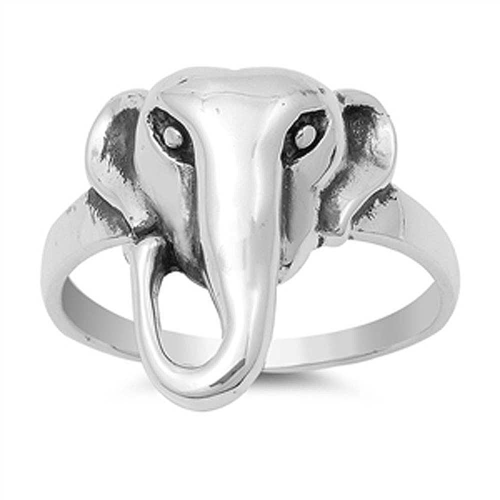 Sterling Silver Elephant\'s Face Ring with Face Height of 19MM