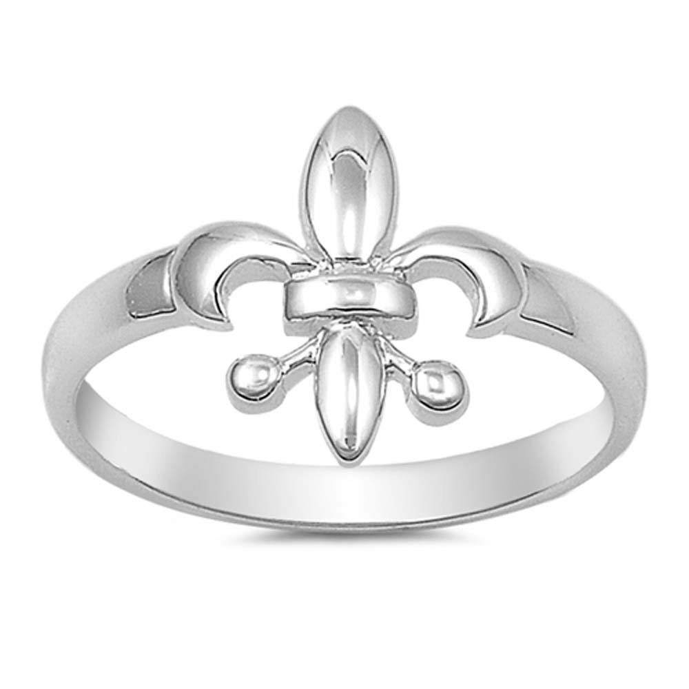 Sterling Silver Fleur De Lise Ring with Face Height of 13MM