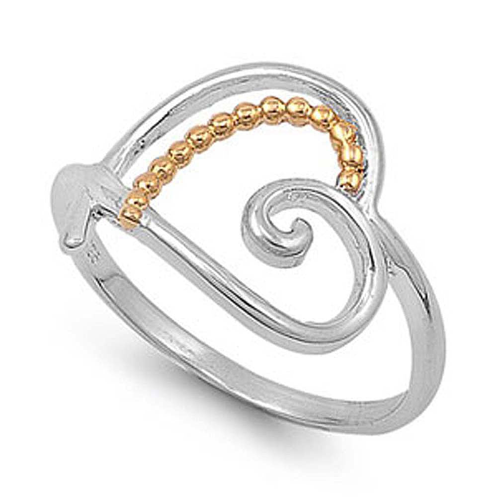 Sterling Silver Elegant Heart Two Tone with Gold Plated RingAnd Face Height of 14MM