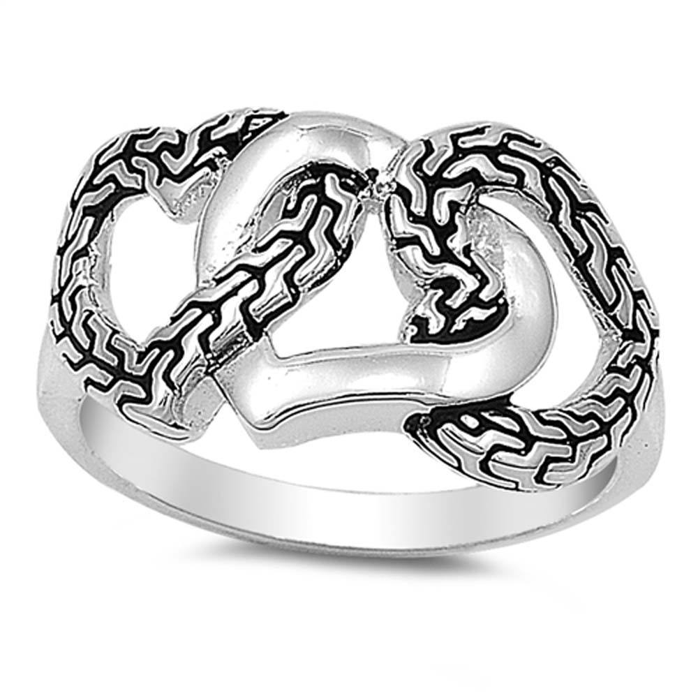 Sterling Silver Fancy Triple Heart Knot Ring with Face Height of 12MM