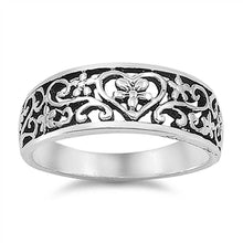 Load image into Gallery viewer, Sterling Silver Fancy Multi Flower and One Heart In Center Ring with Face Height of 7MM
