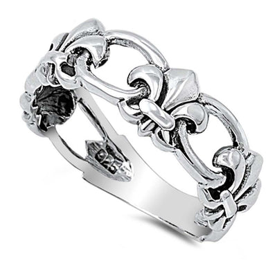 Sterling Silver Stylish Fleur De Lise Band Ring with Face Height of 6MM