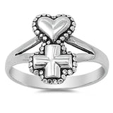 Sterling Silver Elegant Cross and Heart on Top with Face Height of 14MM