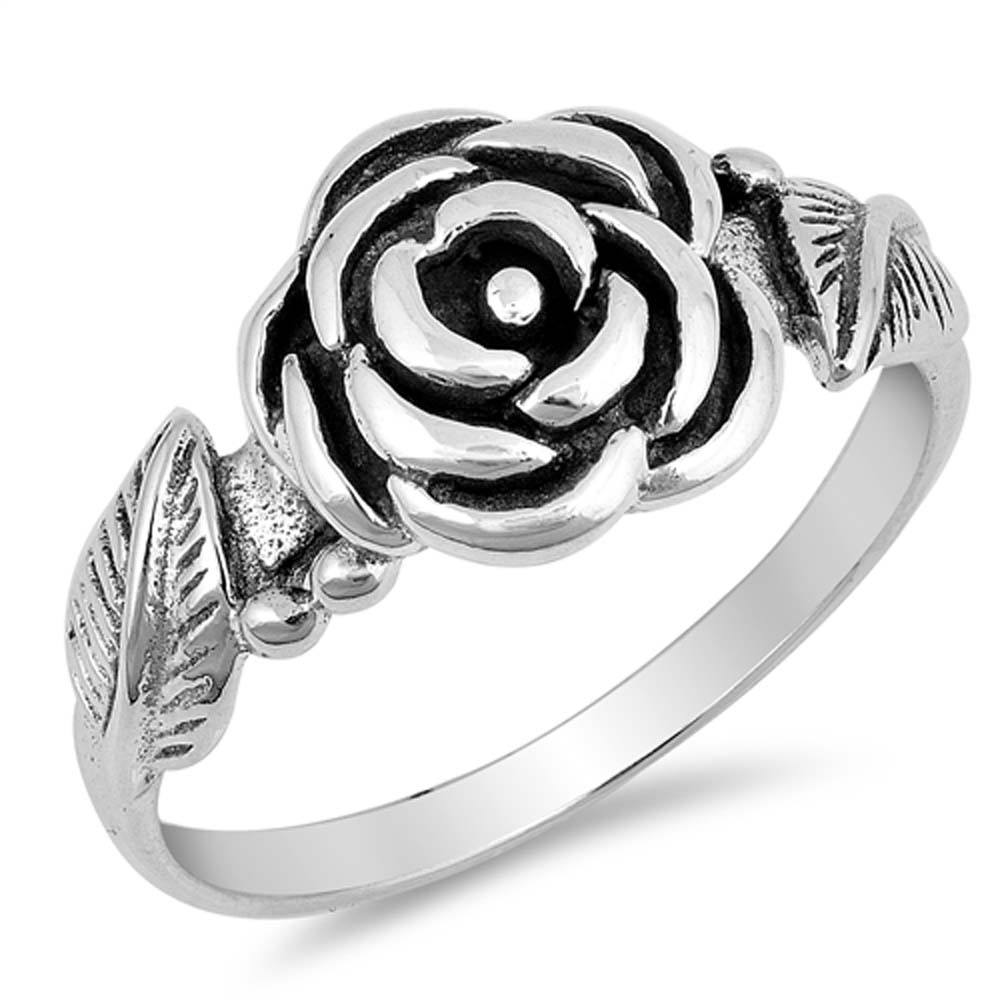 Sterling Silver Flower with Leaves on Both Side, Face Height of 10MM